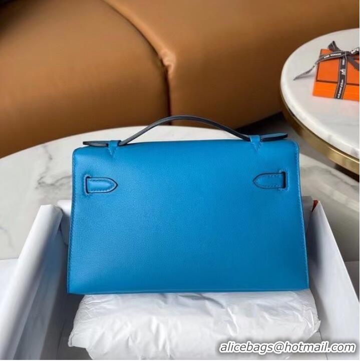 Top Quality Hermes Original swift Leather KEL2278 blue&Silver-Tone Metal