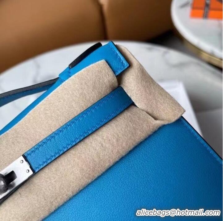 Top Quality Hermes Original swift Leather KEL2278 blue&Silver-Tone Metal