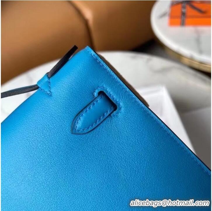 Top Quality Hermes Original swift Leather KEL2278 blue&Silver-Tone Metal