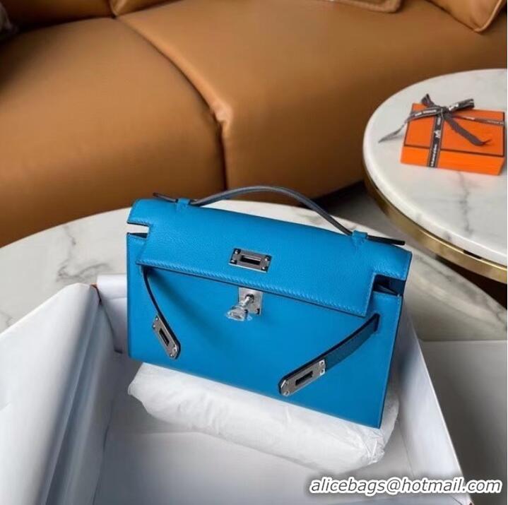 Top Quality Hermes Original swift Leather KEL2278 blue&Silver-Tone Metal