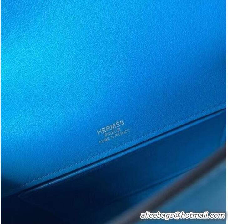 Top Quality Hermes Original swift Leather KEL2278 blue&Silver-Tone Metal