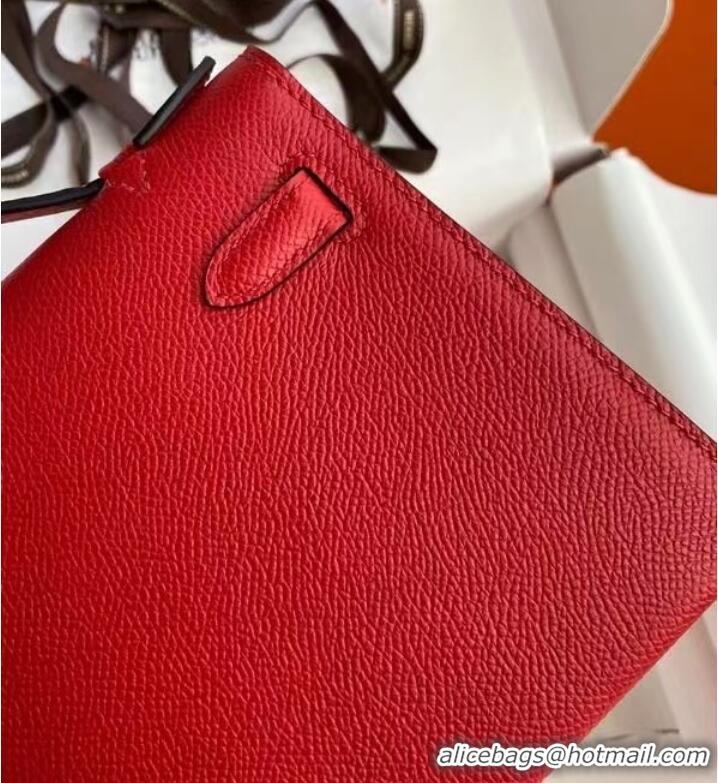 Spot Wholesale Hermes Original Epsom Leather KEL2278 red&Silver-Tone Metal