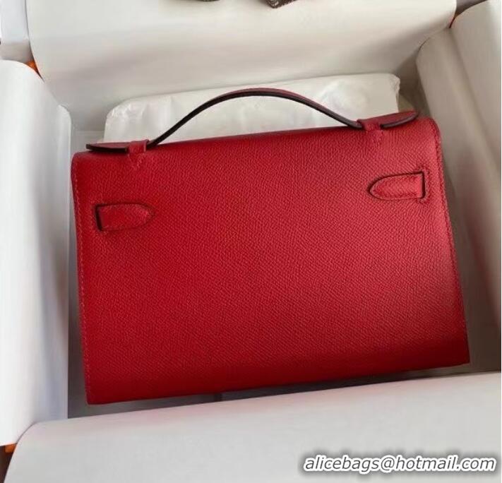 Spot Wholesale Hermes Original Epsom Leather KEL2278 red&Silver-Tone Metal