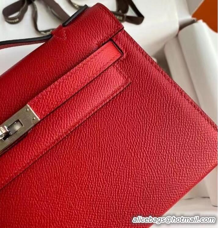 Spot Wholesale Hermes Original Epsom Leather KEL2278 red&Silver-Tone Metal