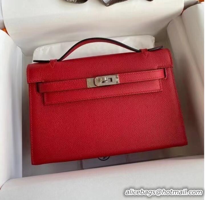 Spot Wholesale Hermes Original Epsom Leather KEL2278 red&Silver-Tone Metal