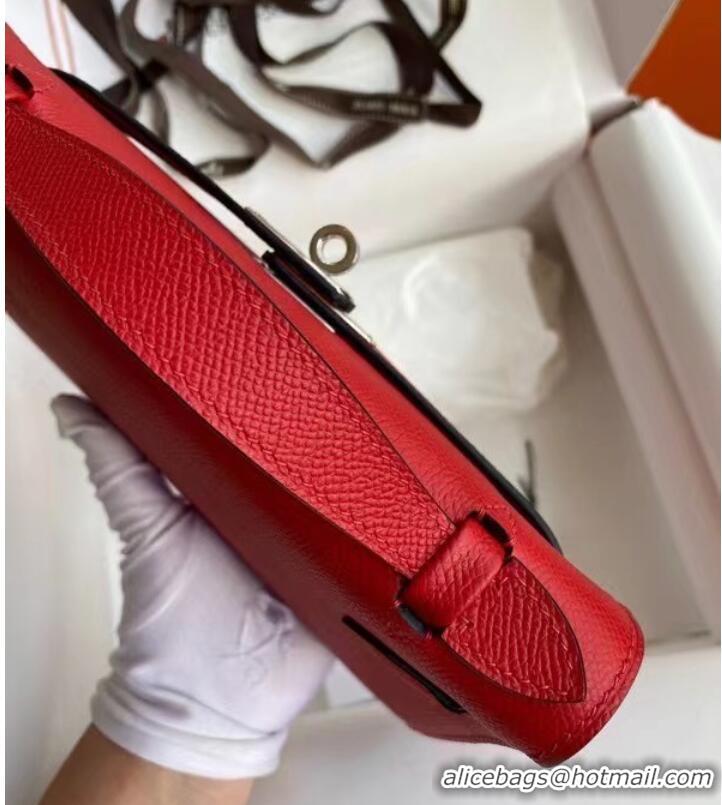 Spot Wholesale Hermes Original Epsom Leather KEL2278 red&Silver-Tone Metal