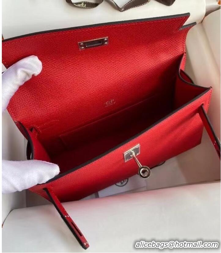 Spot Wholesale Hermes Original Epsom Leather KEL2278 red&Silver-Tone Metal