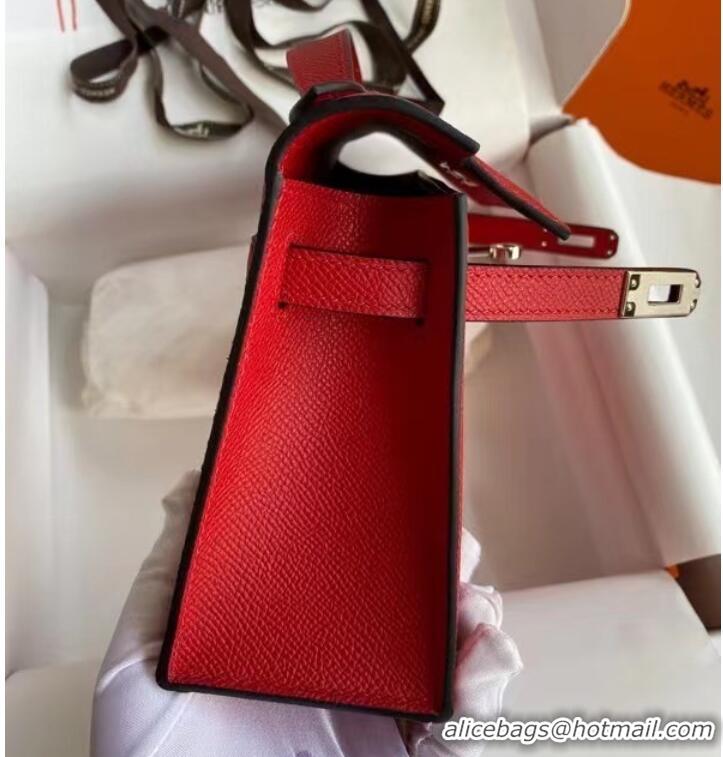 Spot Wholesale Hermes Original Epsom Leather KEL2278 red&Silver-Tone Metal