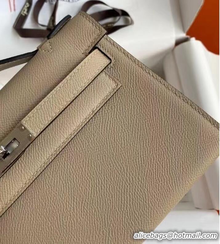 Latest Style Hermes Original Epsom Leather KEL2278 grey&Silver-Tone Metal