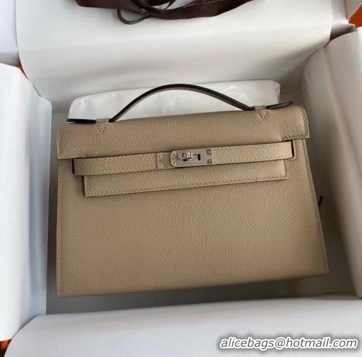 Latest Style Hermes Original Epsom Leather KEL2278 grey&Silver-Tone Metal