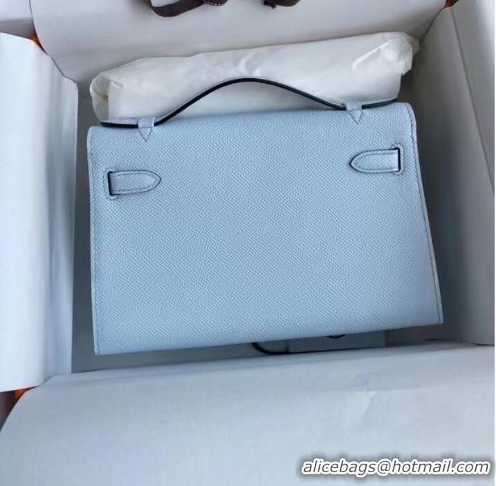 New Stylish Hermes Original Epsom Leather KEL2278 sky blue&Silver-Tone Metal