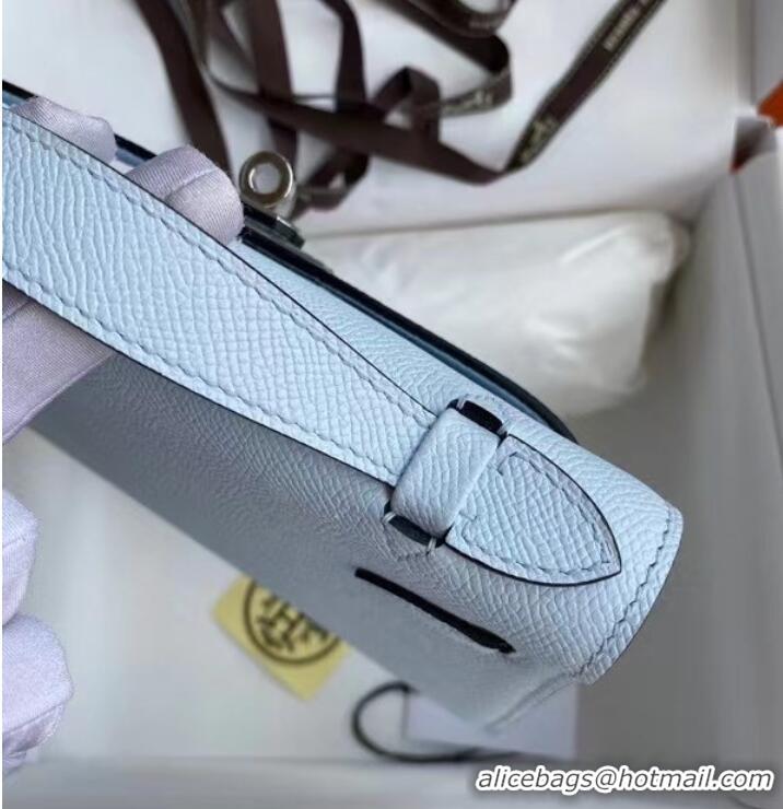 New Stylish Hermes Original Epsom Leather KEL2278 sky blue&Silver-Tone Metal