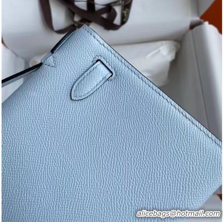 New Stylish Hermes Original Epsom Leather KEL2278 sky blue&Silver-Tone Metal