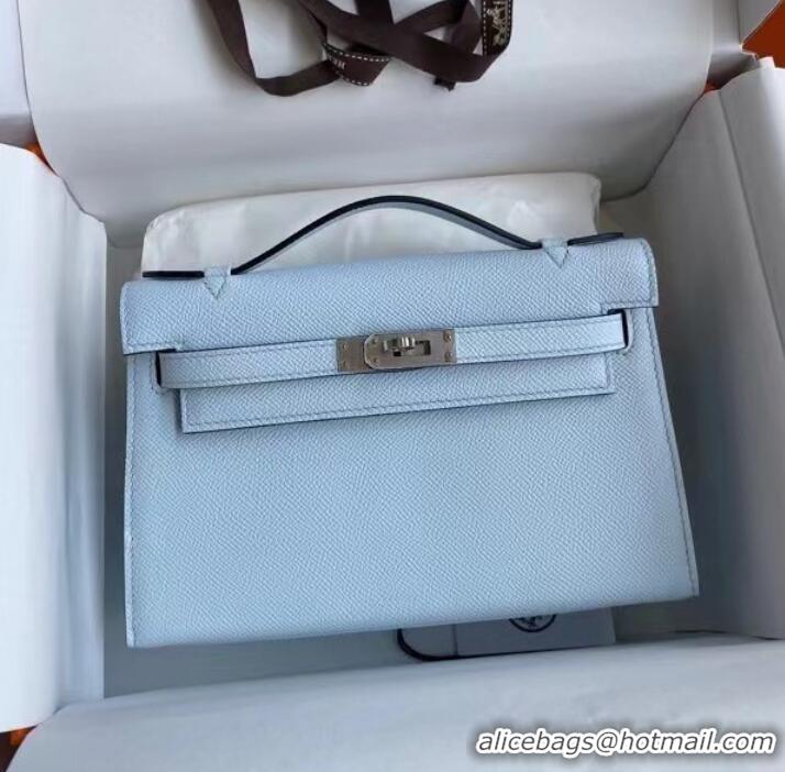 New Stylish Hermes Original Epsom Leather KEL2278 sky blue&Silver-Tone Metal