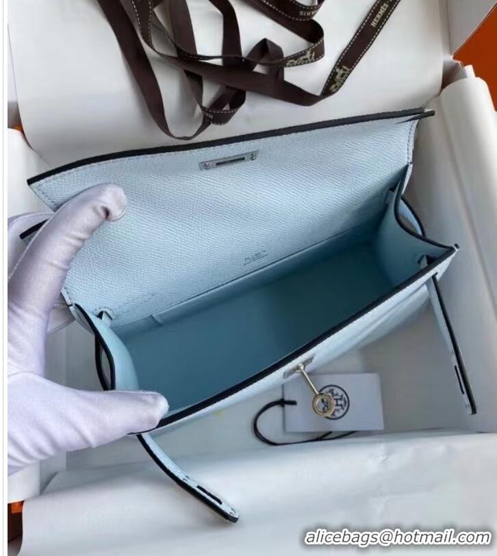 New Stylish Hermes Original Epsom Leather KEL2278 sky blue&Silver-Tone Metal