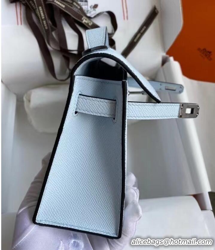 New Stylish Hermes Original Epsom Leather KEL2278 sky blue&Silver-Tone Metal