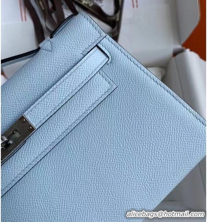 New Stylish Hermes Original Epsom Leather KEL2278 sky blue&Silver-Tone Metal