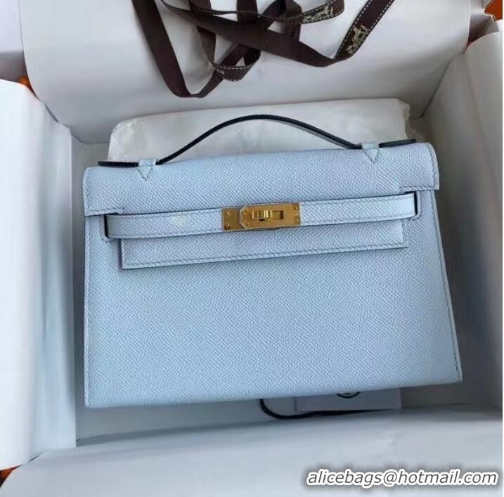 Market Sells Hermes Original Epsom Leather KEL2278 sky blue&gold-Tone Metal