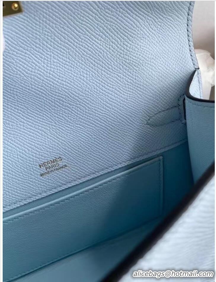 Market Sells Hermes Original Epsom Leather KEL2278 sky blue&gold-Tone Metal