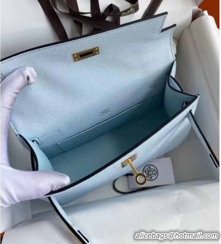 Market Sells Hermes Original Epsom Leather KEL2278 sky blue&gold-Tone Metal