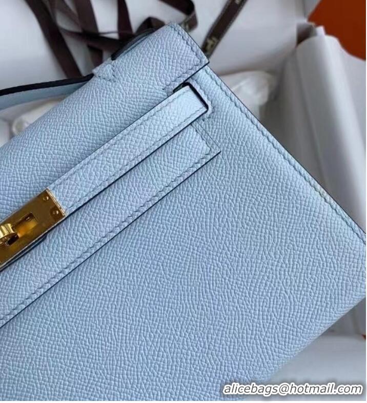 Market Sells Hermes Original Epsom Leather KEL2278 sky blue&gold-Tone Metal