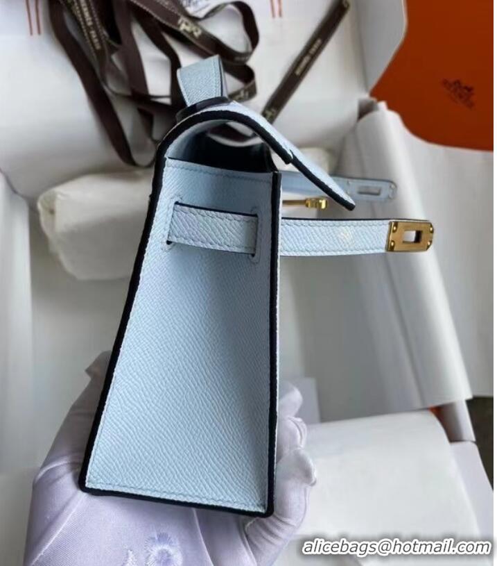 Market Sells Hermes Original Epsom Leather KEL2278 sky blue&gold-Tone Metal