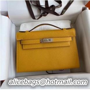 Top Quality Hermes Original Epsom Leather KEL2278 yellow&Silver-Tone Metal