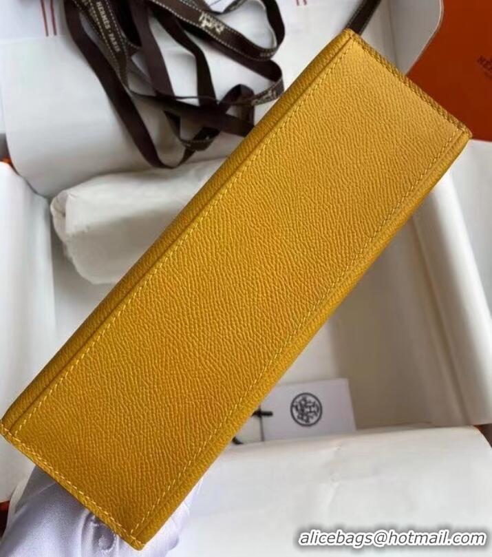 Top Quality Hermes Original Epsom Leather KEL2278 yellow&Silver-Tone Metal