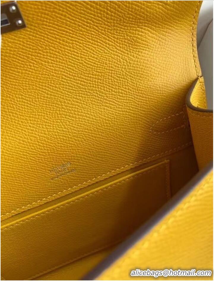 Top Quality Hermes Original Epsom Leather KEL2278 yellow&Silver-Tone Metal