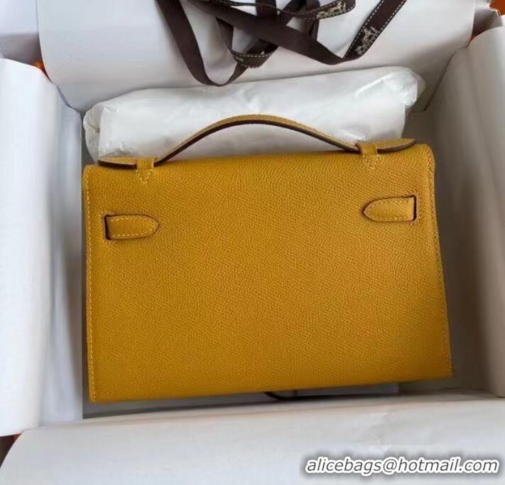 Top Quality Hermes Original Epsom Leather KEL2278 yellow&Silver-Tone Metal