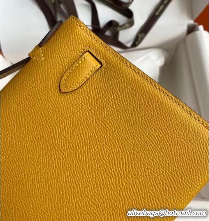 Top Quality Hermes Original Epsom Leather KEL2278 yellow&Silver-Tone Metal