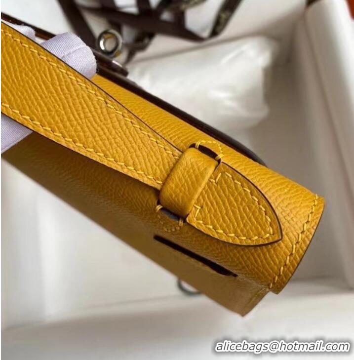 Top Quality Hermes Original Epsom Leather KEL2278 yellow&Silver-Tone Metal