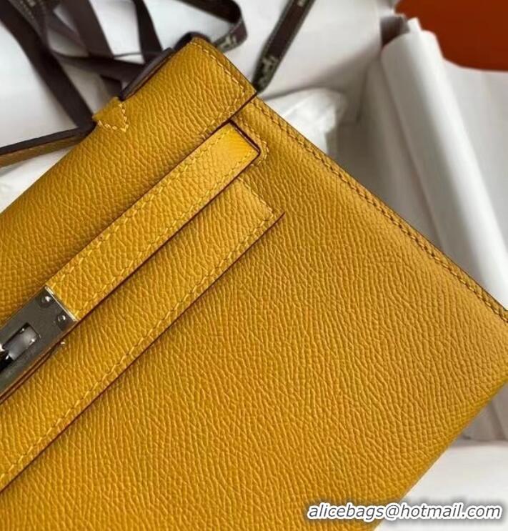 Top Quality Hermes Original Epsom Leather KEL2278 yellow&Silver-Tone Metal