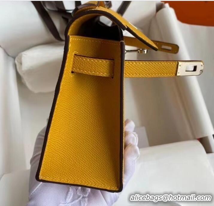 Top Quality Hermes Original Epsom Leather KEL2278 yellow&Silver-Tone Metal