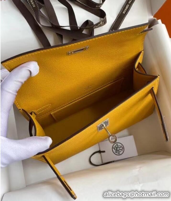 Top Quality Hermes Original Epsom Leather KEL2278 yellow&Silver-Tone Metal