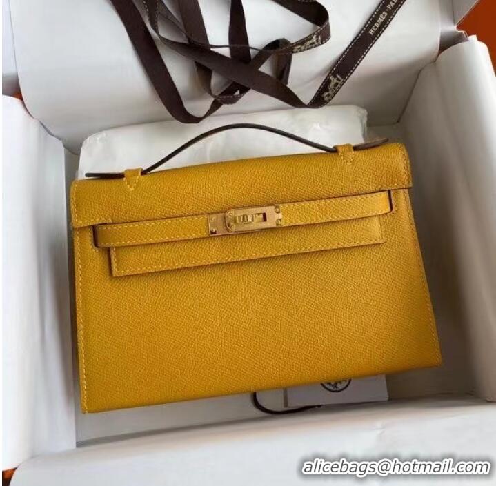 New Arrivals Hermes Original Epsom Leather KEL2278 yellow&gold-Tone Metal