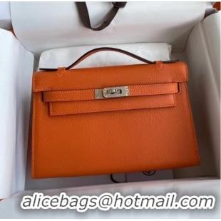 Inexpensive Hermes Original Epsom Leather KEL2278 orange&Silver-Tone Metal