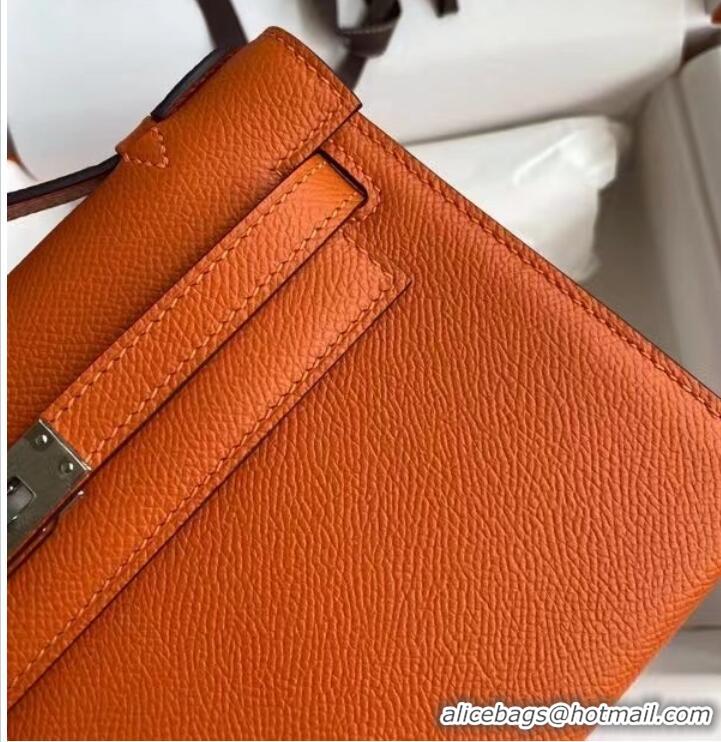 Inexpensive Hermes Original Epsom Leather KEL2278 orange&Silver-Tone Metal