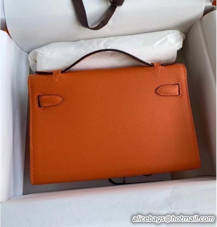 Inexpensive Hermes Original Epsom Leather KEL2278 orange&Silver-Tone Metal