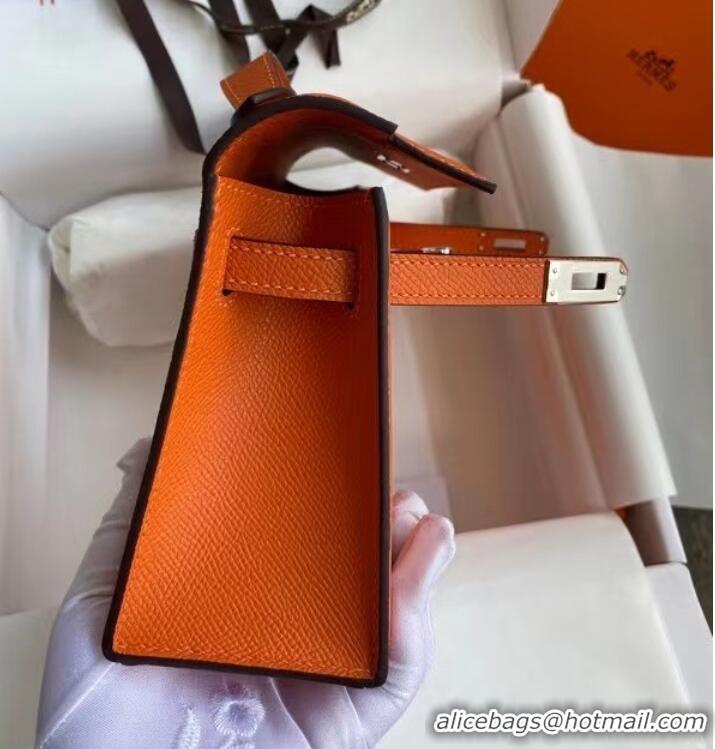 Inexpensive Hermes Original Epsom Leather KEL2278 orange&Silver-Tone Metal