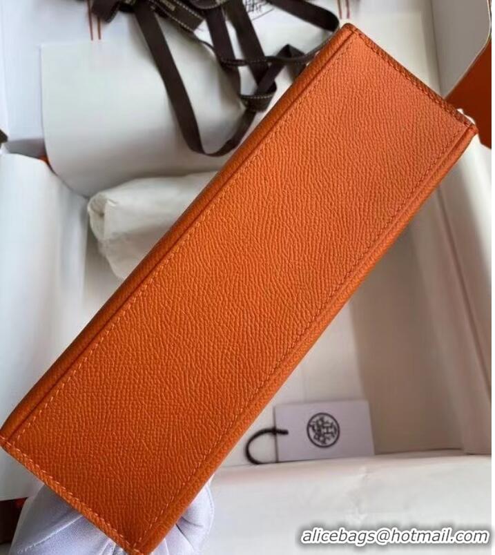 Inexpensive Hermes Original Epsom Leather KEL2278 orange&Silver-Tone Metal