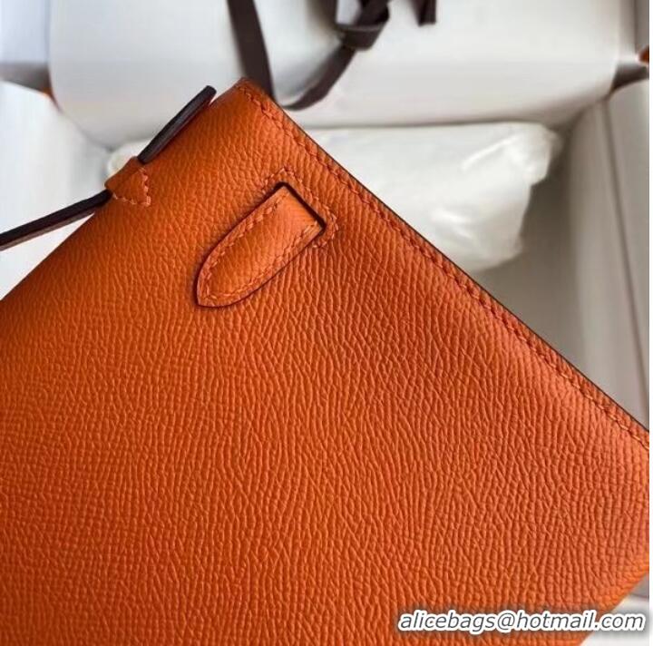 Inexpensive Hermes Original Epsom Leather KEL2278 orange&Silver-Tone Metal