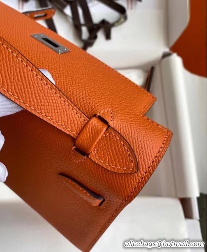 Inexpensive Hermes Original Epsom Leather KEL2278 orange&Silver-Tone Metal