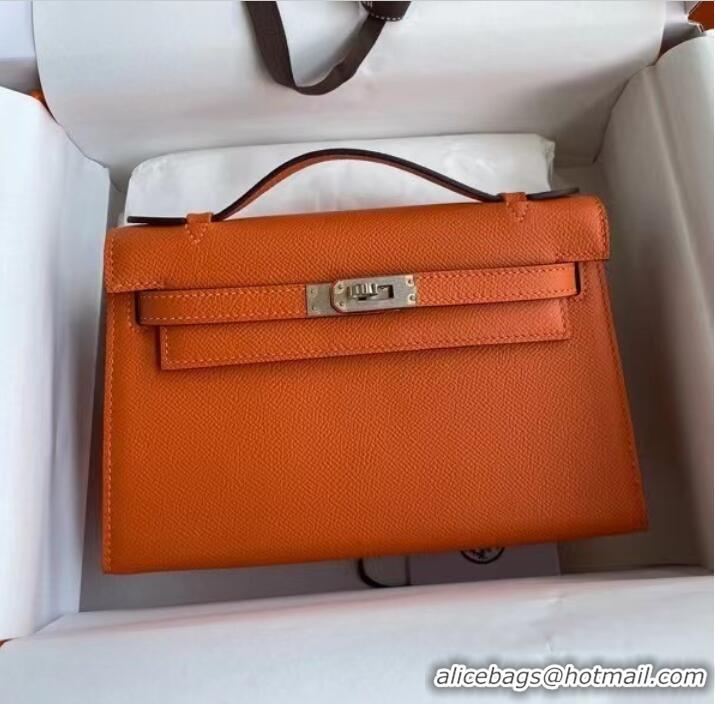 Inexpensive Hermes Original Epsom Leather KEL2278 orange&Silver-Tone Metal