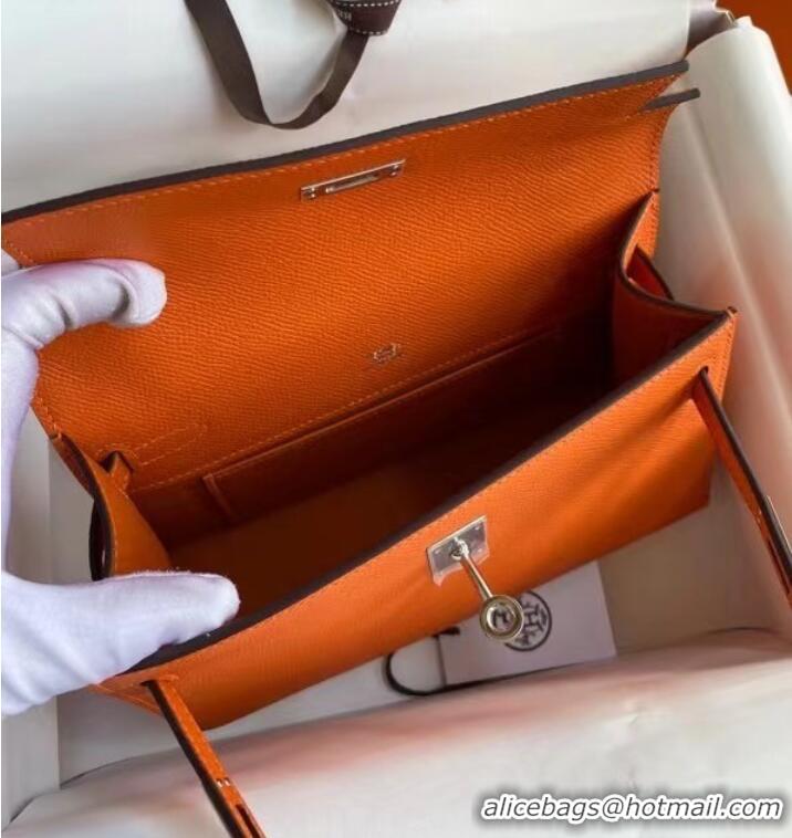 Inexpensive Hermes Original Epsom Leather KEL2278 orange&Silver-Tone Metal