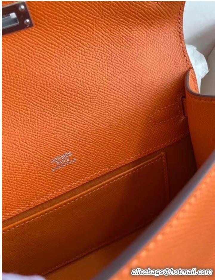 Inexpensive Hermes Original Epsom Leather KEL2278 orange&Silver-Tone Metal