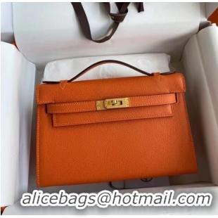 Inexpensive Hermes Original Epsom Leather KEL2278 orange&gold-Tone Metal