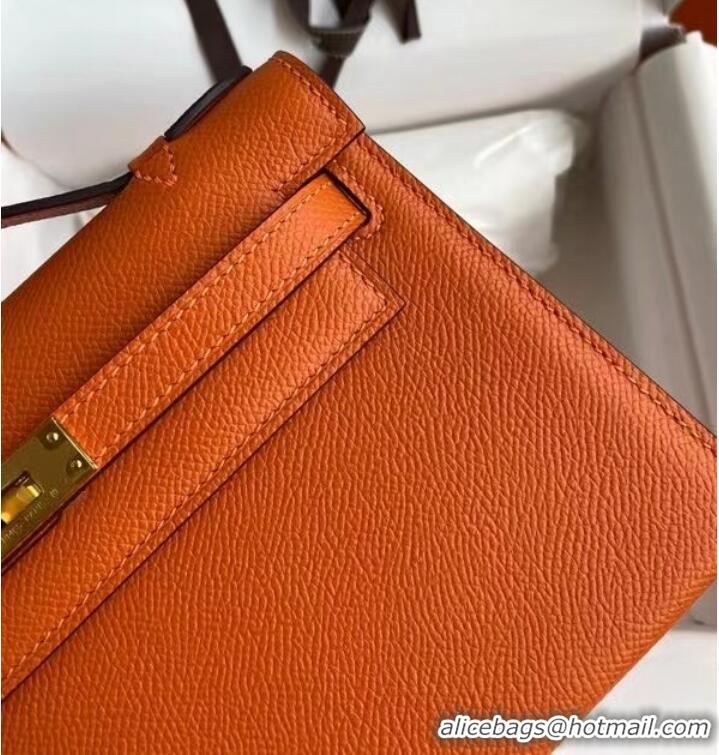 Inexpensive Hermes Original Epsom Leather KEL2278 orange&gold-Tone Metal