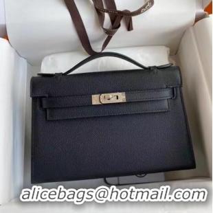 Practical Classic Hermes Original Epsom Leather KEL2278 black&Silver-Tone Metal