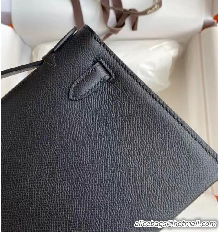 Practical Classic Hermes Original Epsom Leather KEL2278 black&Silver-Tone Metal